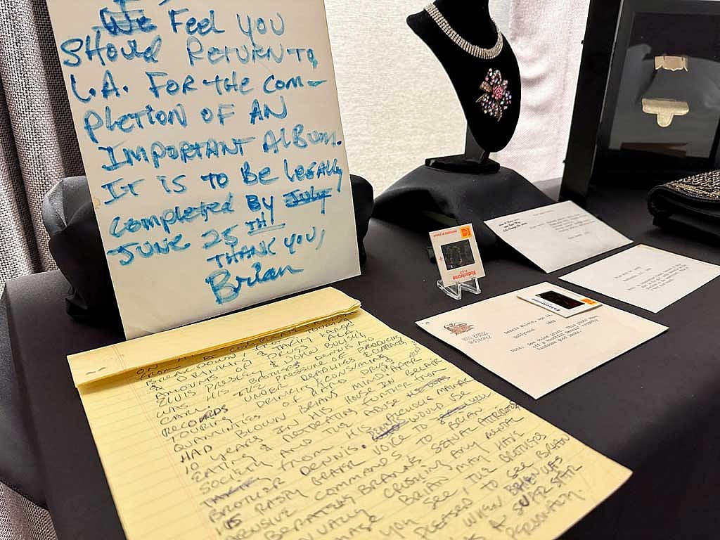 A letter from The Beach Boys' Brian Wilson is displayed ahead of Artifacts of Hollywood & Music action by GWS Auctions, in New York City, New York, US Aug 26, 2024. Reuters/Christine Kiernan