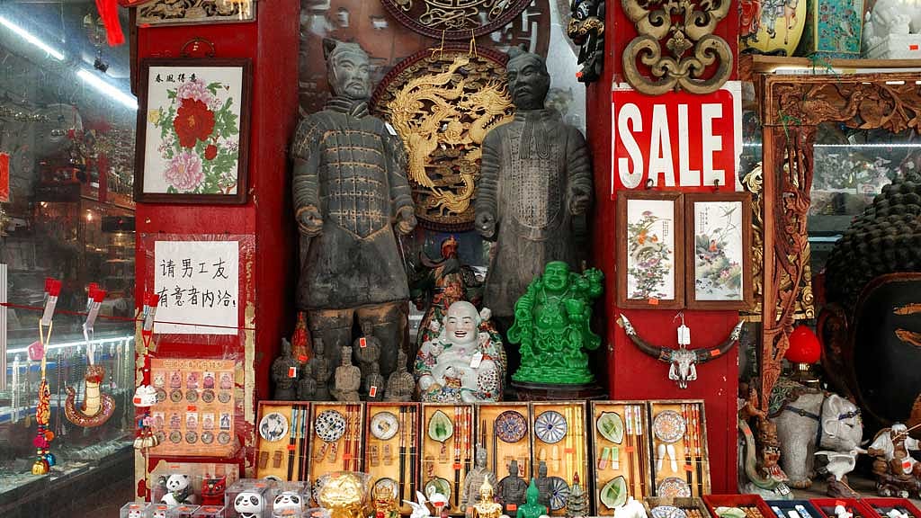 Goods imported from China are displayed for sale outside a store in the Chinatown neighborhood of Manhattan in New York City, US, April 14, 2025. REUTERS