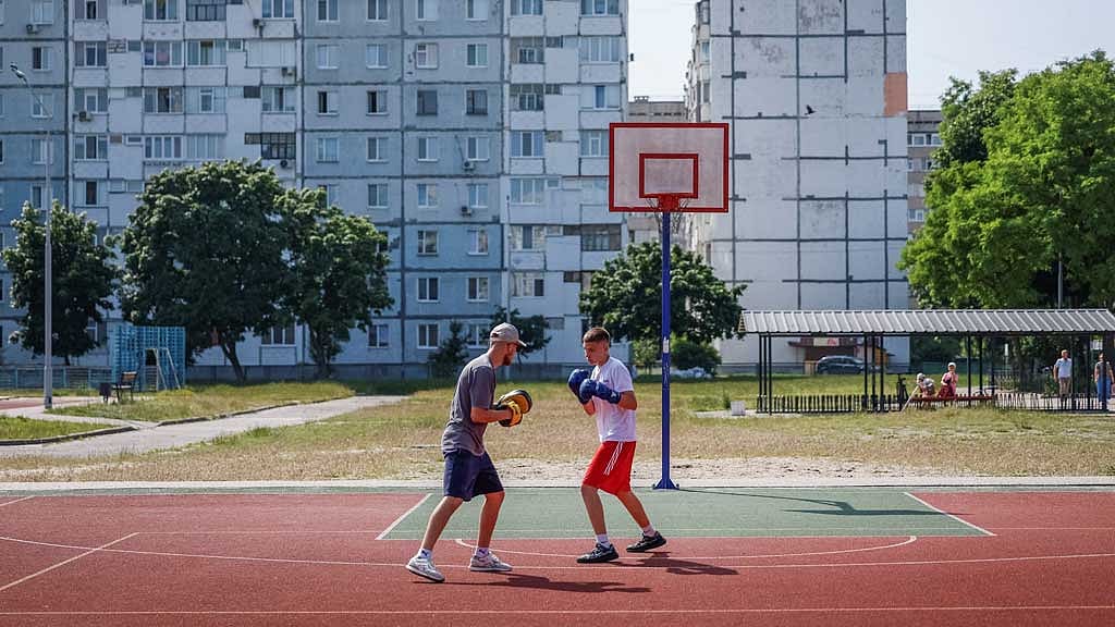 Young boxer Mark Komarov, 15, an internally displaced person (IDP) from the Russian-occupied city of Enerhodar, was honoured by Ukraine's President Volodymyr Zelenskiy for refusing to compete under the Russian flag. He trains in the city of Netishyn, Khmelnytskyi region, Ukraine Jun 16, 2025. REUTERS/Alina Smutko 