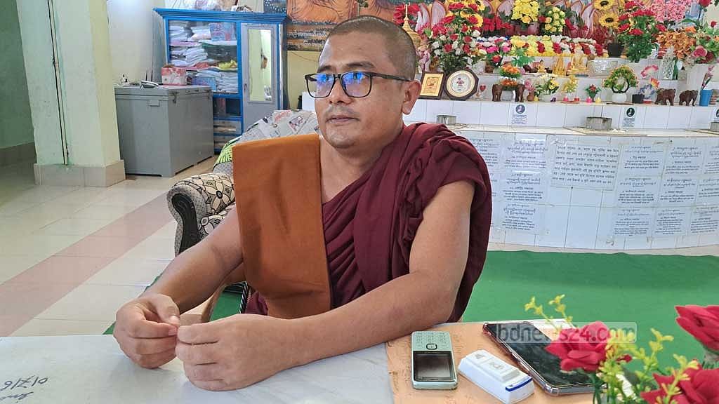 Indrobongsho Ther, the principal monk of the Kuakata Sreemangal Buddhist Monastery.