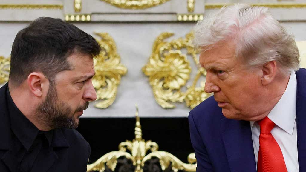 US President Donald Trump and Ukrainian President Volodymyr Zelensky meet at the Oval Office of the White House, amid negotiations to end the Russian war in Ukraine, in Washington, DC, US, Aug 18, 2025. REUTERS/Kevin Lamarque
