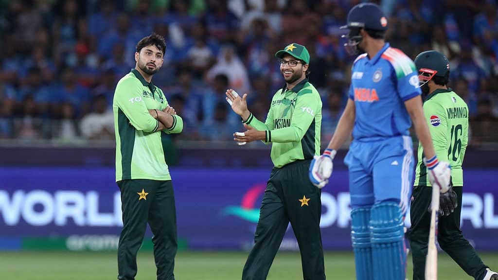 ICC Men's Champions Trophy - Group A - India v Pakistan - Dubai International Stadium, Dubai, United Arab Emirates - February 23, 2025 Pakistan's Abrar Ahmed celebrates after taking the wicket of India's Shubman Gill. REUTERS/Satish Kumar