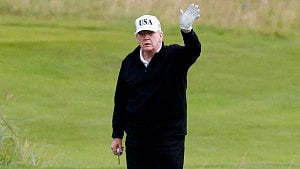 Trump golfs in Scotland as Epstein questions persist