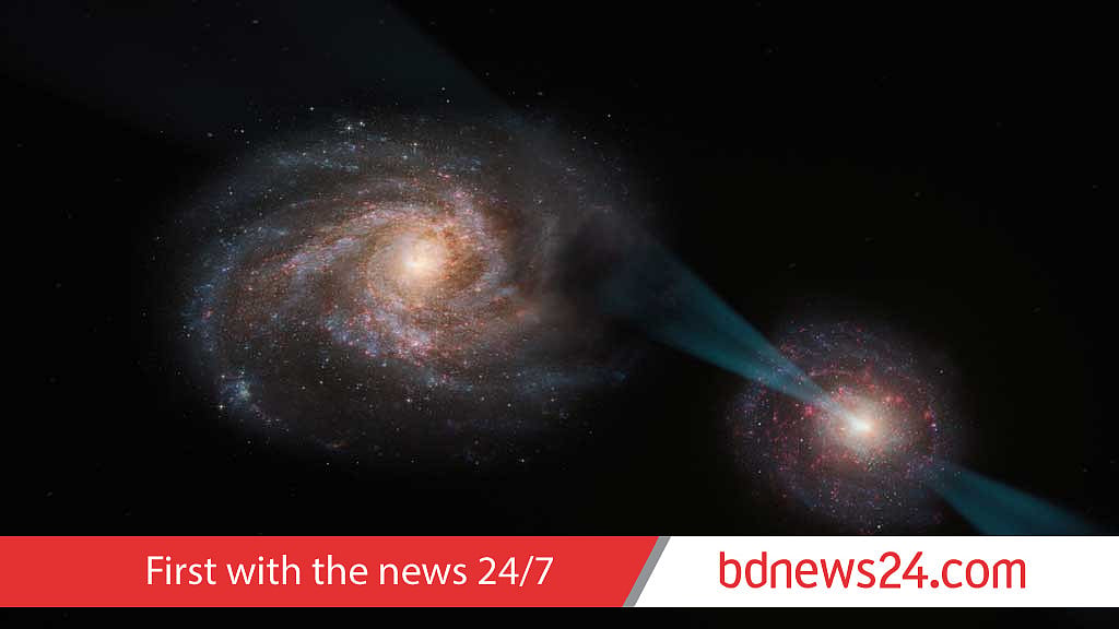 Two galaxies seen in a ‘joust’ preceding a cosmic mega-merger