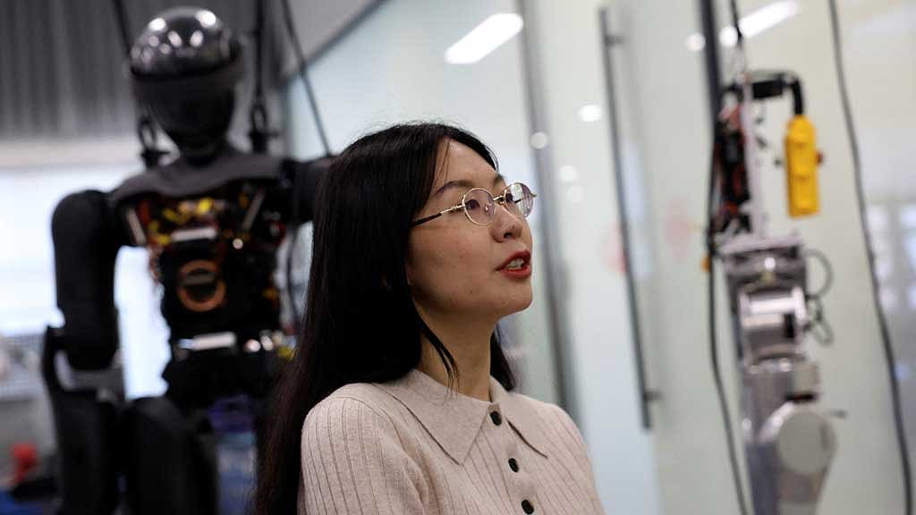 Zhang Miao, co-founder and chief operating officer of Beijing-based startup CASBOT, speaks at a laboratory under Zhongke Huiling in Beijing, China February 28, 2025. REUTERS/Florence Lo