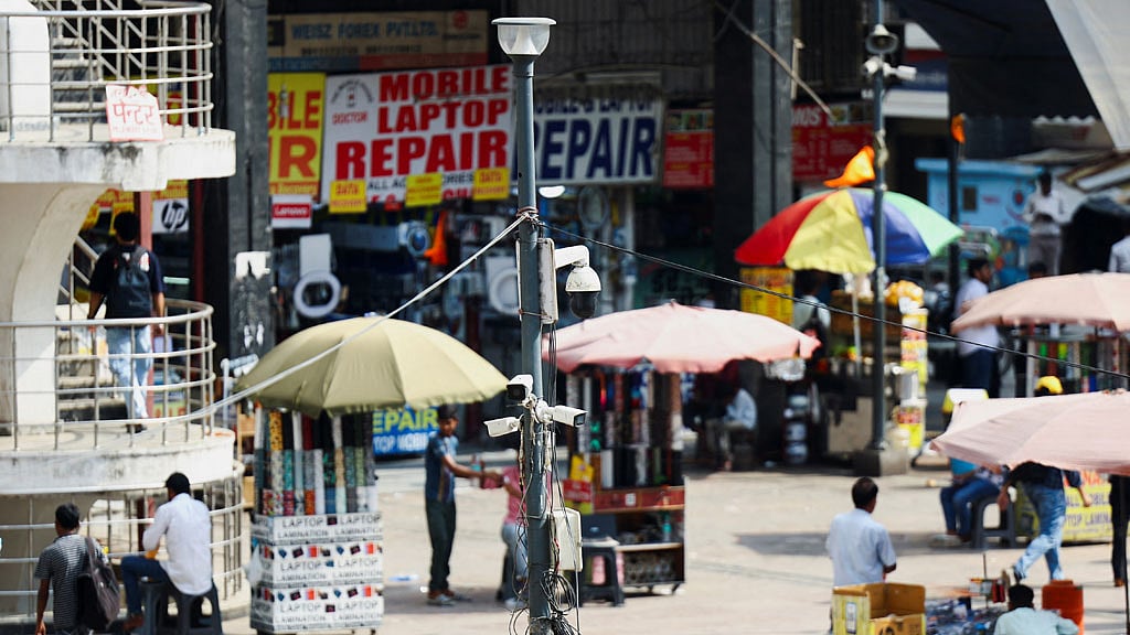 Closed circuit television (CCTV) cameras are pictured at a commercial centre in New Delhi, India, May 21, 2025. REUTERS