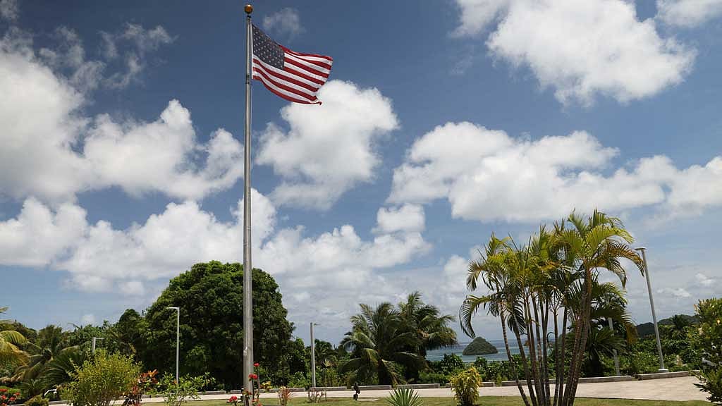 An American flag flies outside the Embassy of the United States in Airai, Palau, April 8, 2025. REUTERS