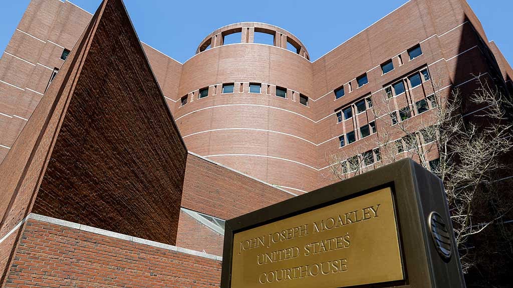 A view from outside the federal courthouse where a judge held hearing to assess whether the administration of US President Donald Trump violated his order blocking it from rapidly deporting migrants to countries other than their own without giving them a chance to show they fear being persecuted or tortured if sent there, in Boston, Massachusetts, US, April 28, 2025. REUTERS