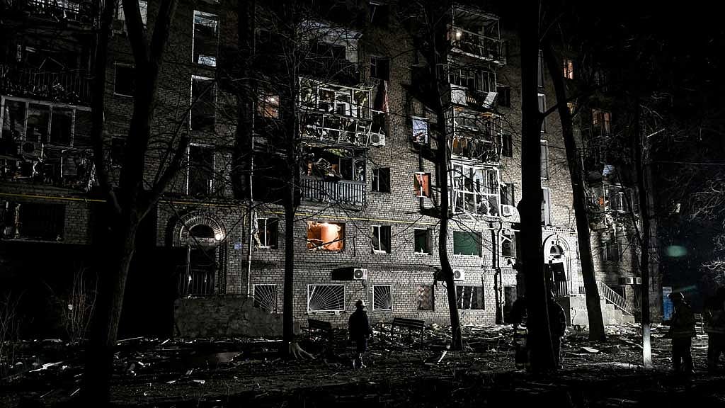 A damaged apartment building hit by a Russian drone strike, amid Russia's attack on Ukraine, in Zaporizhzhia, Ukraine Feb 24, 2026. REUTERS/Stringer
