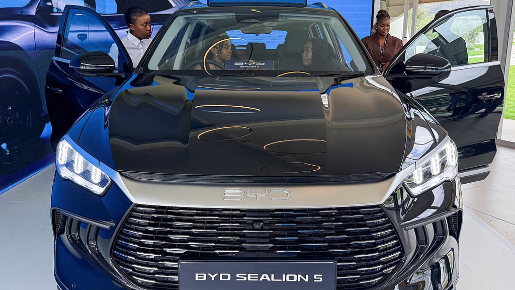 A BYD Sealion 5 plug-in hybrid SUV is displayed at the launch event by the Chinese electric vehicle maker in Muldersdrift, South Africa December 4, 2025. REUTERS