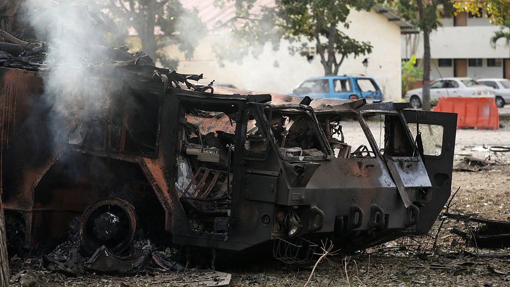A destroyed anti-aircraft unit at La Carlota military air base, after US President Donald Trump said the US has struck Venezuela and captured its President Nicolas Maduro, in Caracas, Venezuela, Jan 3, 2026. REUTERS/Leonardo Fernandez Viloria