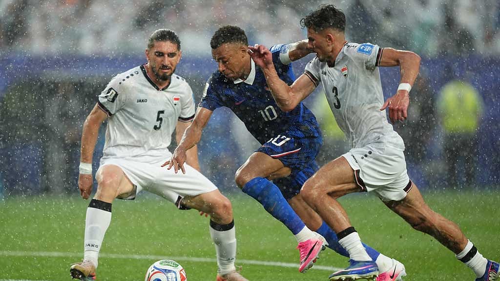 France v Iraq: Kylian Mbappé slices through the Iraqi defense under a Philadelphia downpour, driving Les Bleus forward in the Group I game at Philadelphia Stadium, Pennsylvania, US on Jun 22, 2026. Credit: IMAGN IMAGES via Reuters/Kyle Ross