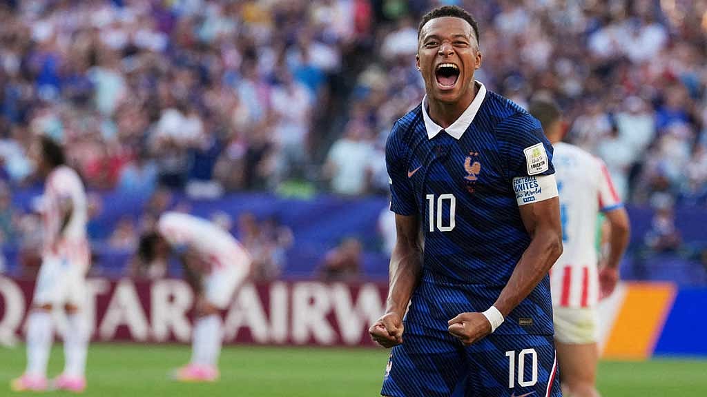 Kylian Mbappé celebrates victory over Paraguay -- a match that secured a quarterfinal berth but ignited a fierce diplomatic storm over identity and heritage at the Philadelphia Stadium, Philadelphia, Pennsylvania, US on Jul 4, 2026. Credit: IMAGN IMAGES via Reuters/James Lang