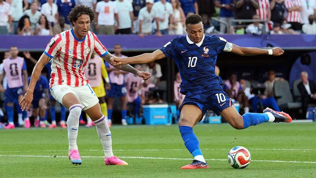 France's Kylian Mbappé shoots at goal during their FIFA World Cup 2026 Round of 16 match against Paraguay in Philadelphia, Pennsylvania. Photo: Reuters