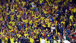Azteca painted yellow by Colombia fans