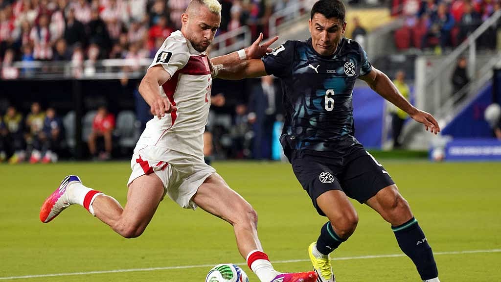 Turkey’s Barış Alper Yılmaz battles Paraguay’s Junior Alonso during the FIFA World Cup 2026 Group D match in Santa Clara, US, Jun 19, 2026. Reuters/David Gonzales