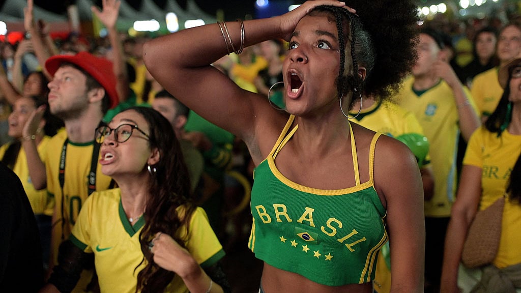 FIFA World Cup 2026 - Group C - Brazil v Morocco - Fans gather in Rio de Janeiro - Rio de Janeiro, Brazil - Jun 13, 2026 Brazil fans react during the match on Copacabana beach REUTERS/Tita Barros 