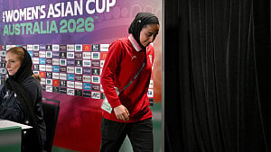 Iran players sing final anthem before Women's Asian Cup exit