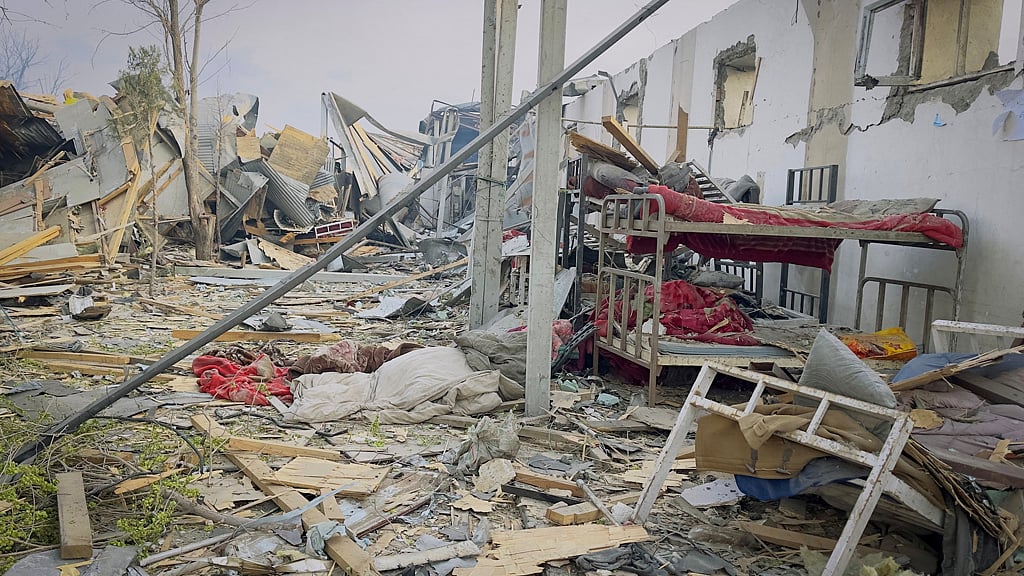 Debris lies in a ward of a drug users rehabilitation hospital destroyed in what the Taliban said was a Pakistani air strike in Kabul, Afghanistan, Mar 17, 2026. Picture taken with a mobile phone. REUTERS/Sayed Hassib