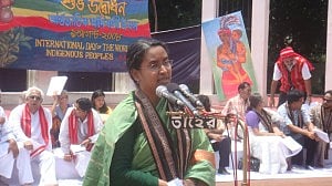 Dipu Moni, as the special guest speaking for Adibashi rights; 9 August 2008. Courtesy: Adibashi Forum Photo 