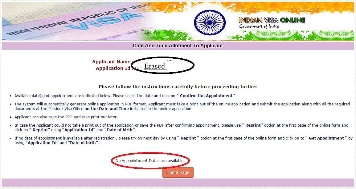 রাত ৯.৫৩ মিনিটে বলছে, "No Appointment Dates are available" 