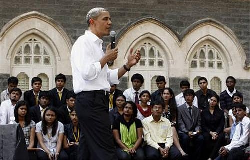 US President Barrack Obama's town hall meeting at end of India trip. Photo: Reuters. US President Barrack Obama's town hall meeting at end of India trip. Photo: Reuters.