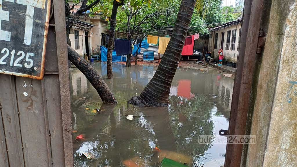 পানি জমে আছে বাড়ির আঙিনাতেও। স্থানীয় ওয়ার্ড কাউন্সিলর বললেন, এই সমস্যায় ভুক্তভোগী তিনি নিজেও।