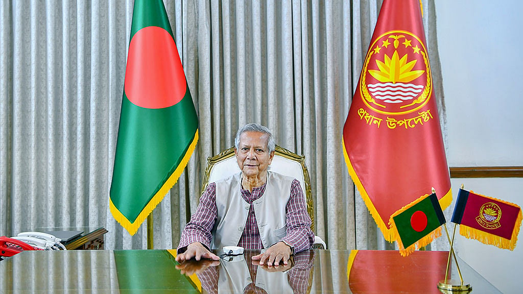 অন্তর্বর্তীকালীন সরকারের প্রধান উপদেষ্টা মুহাম্মদ ইউনূস বুধবার সন্ধ্যায় জাতির উদ্দেশে ভাষণ দেন। ছবি: পিআইডি