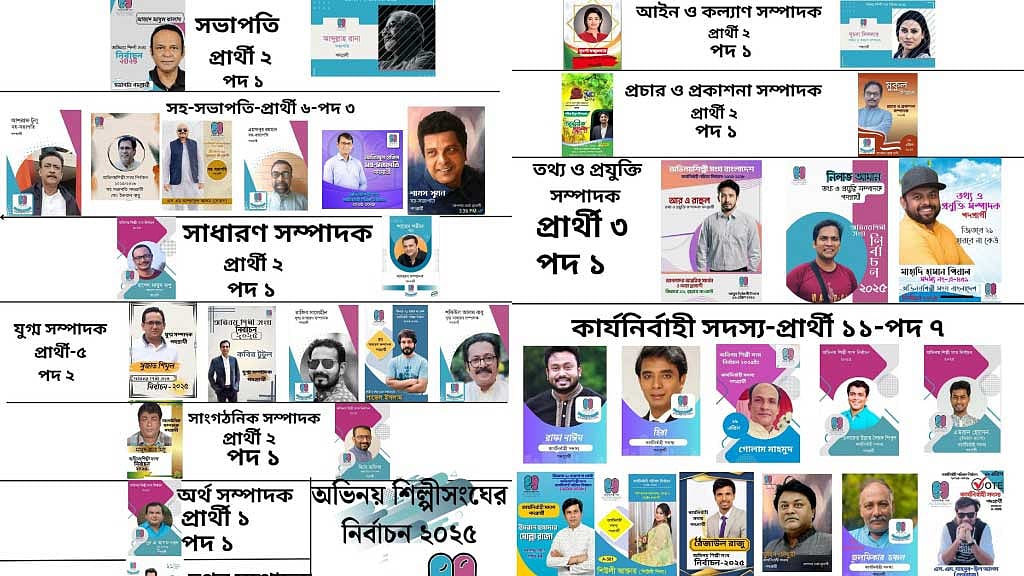 অভিনয়শিল্পী সংঘের নির্বাচনের প্রার্থীরা। ছবি: অভিনয়শিল্পী সংঘের সদস্য হাসিব হকের ফেইসবুক থেকে নেওয়া। 