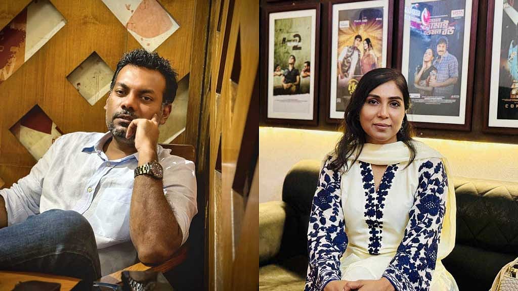 Shahriar Shakil and Shahreen Akter, producers of two Eid movies 'Daagi' and 'Borbaad'. Photo: Collected.