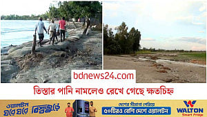 লালমনিরহাটে ‎তিস্তার পানি নামলেও ধান-মাছের ক্ষতি, ভাঙন আতঙ্ক