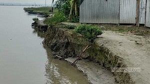 তিস্তা সেতু রক্ষা বাঁধে ধস, আতঙ্কে নদী পাড়ের মানুষ