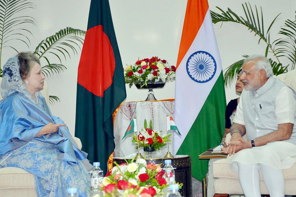 Jun 6, 2015: Khaleda Zia meets Indian Prime Minister Narendra Modi at Sonargaon Hotel during his visit to Bangladesh. Photo: Indian Ministry of External Affairs.