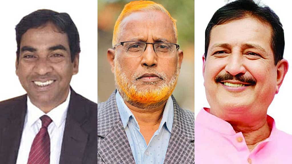 (হাতের বাঁ দিক থেকে) রাজশাহী-৪ আসনের প্রাথী জিয়াউর রহমান জিয়া, রাজশাহী-৫ আসনের বিএনপি প্রাথী নজরুল ইসলাম ও রাজশাহী-২ আসনের বিএনপি প্রাথী মিাজানুর রহমার মিনু
