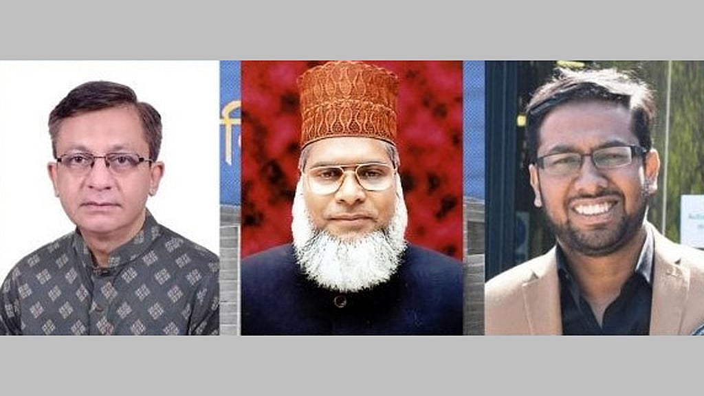 (Sylhet-1) From left: BNP candidate Khandaker Abdul Muktadir, Jamaat candidate Habibur Rahman, and NCP candidate Ehtesham Haque.