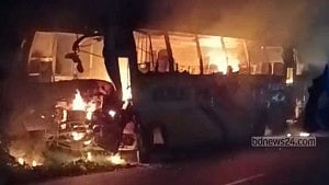 Bus seized by Faridpur Highway Police catches fire