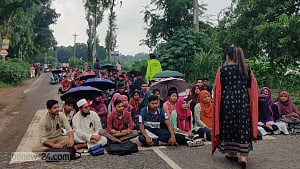 মহাসড়কে রবীন্দ্র বিশ্ববিদ্যালয়ের ‘প্রতীকী’ ক্লাস, যাত্রীদের ভোগান্তি
