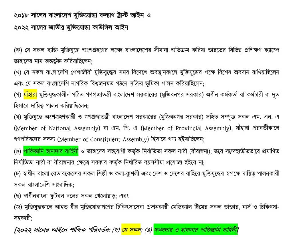 মুক্তিযোদ্ধাদের সুনির্দিষ্ট শ্রেণিকরণ