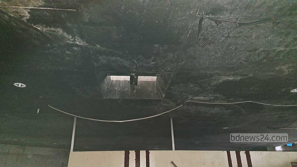 Charred ceiling of the exhibition hall