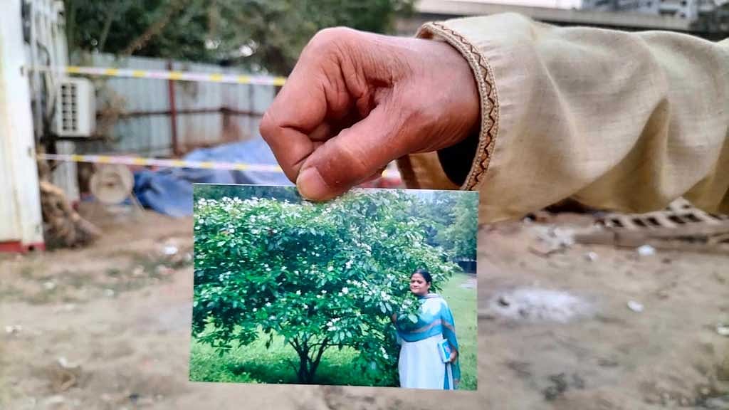 এই কাঠমালতীর গাছটি পান্থকুঞ্জ পার্কের এখানটায় লাগিয়েছিলেন শিরিন বানু। যত্ন করে বড় করা ঝাঁকড়া সেই ফুল গাছের সঙ্গে এই ছবিটি তুলেছিলেন। এক্সপ্রেসওয়ে এই গাছসহ পান্থকুঞ্জ পার্কের ৪০ প্রজাতির ২০০০ গাছ কেটে ফেলার কারণ হয়েছে। ছবি: পাভেল পার্থ