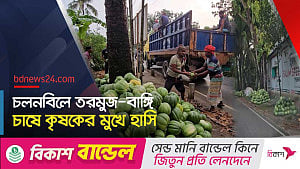 নাটোরে তরমুজ-বাঙ্গির হাট বসেছে মহাসড়কে