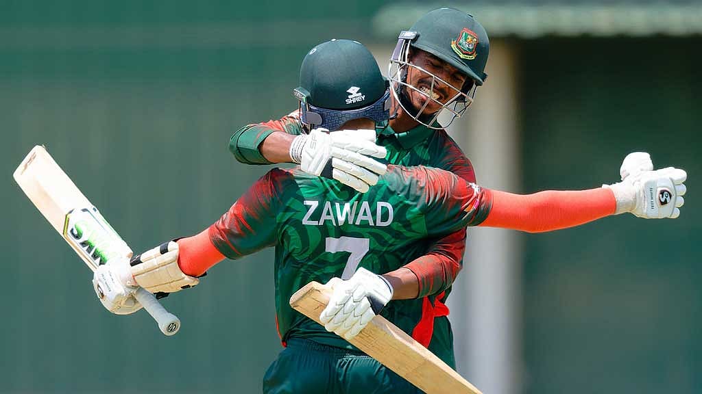 ১৩৫ রানের জুটি গড়েন জাওয়াদ আবরার ও রিজান হোসেন। ছবি: শ্রীলঙ্কা ক্রিকেট।