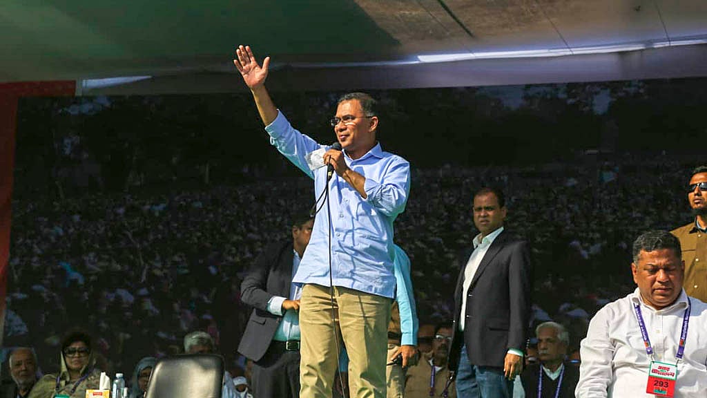 BNP Chairman Tarique Rahman at an election rally. File photo.