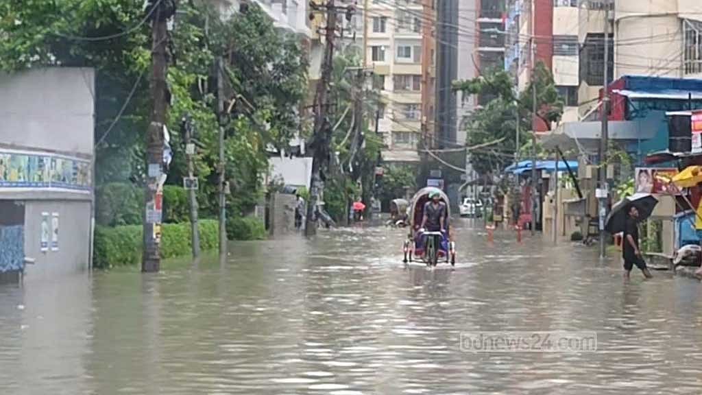 কাতালগঞ্জ আবাসিক এলাকাতেও দেখা দিয়েছে জলাবদ্ধতা। ছবি: সুমন বাবু