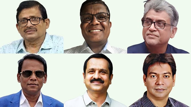 উপরে বাঁ থেকে খালেক, সুরুজ ও টিপু; নিচে জাকির, বেনজীর ও মামুন।