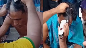 মাদক সেবনের অভিযোগে প্রকাশ্যে কাটা হল ২ যুবকের চুল