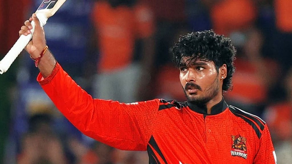 ৪৮ বলে ১৪২ রানের ইনিংস খেলেন আমান রাও পেরালা। ছবি: টিজি টোয়েন্টি।
