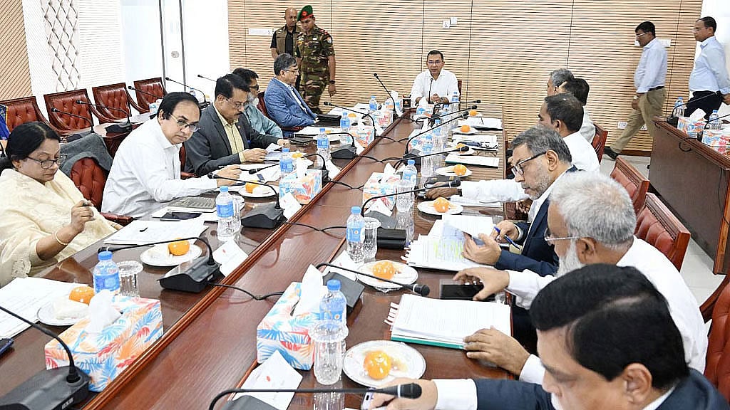 Prime Minister Tarique Rahman chairing a high-level meeting at the Secretariat on Jun 15, where he directed authorities to relocate Dhaka’s four major bus terminals outside the city.