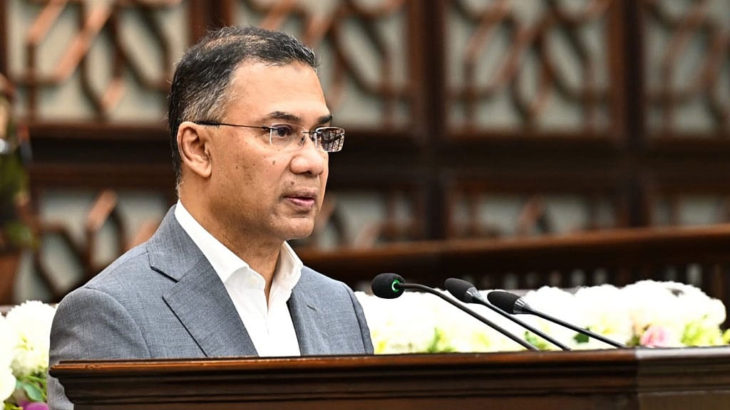 বৃহস্পতিবার এসএসএফের ৪০তম প্রতিষ্ঠাবার্ষিকীর অনুষ্ঠানে প্রধানমন্ত্রী তারেক রহমান। ছবি: পিআইডি