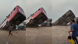 Bus carrying 50 people falls into Padma at Daulatdia